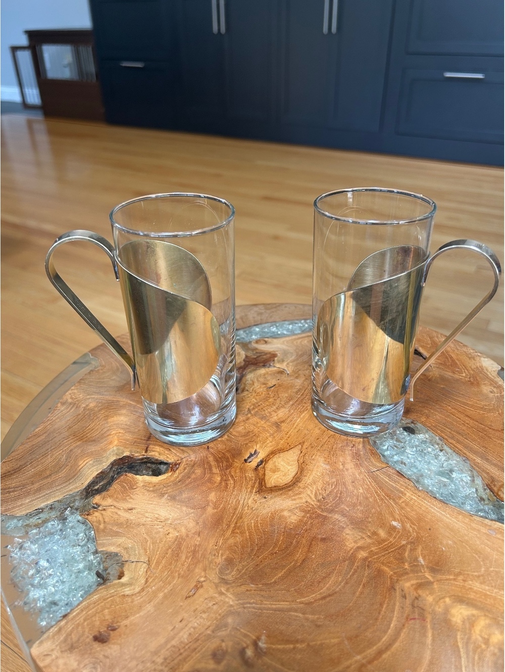 Vintage Danish Hot Toddy Glasses with Brass Handles Set of 2